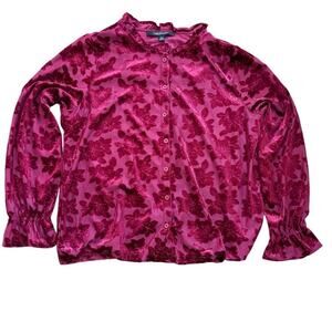 Marc New York Andrew Marc Red Floral Button Front Blouse Top Size Large
